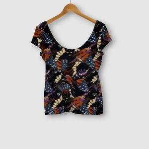 Y2k Vintage Wet Seal Butterfly Print Scoop Neck Cap Sleeve Top Large